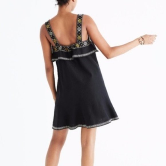 Madewell Black Embroidered Linen Tier Dress Size Extra Small - Picture 4 of 10